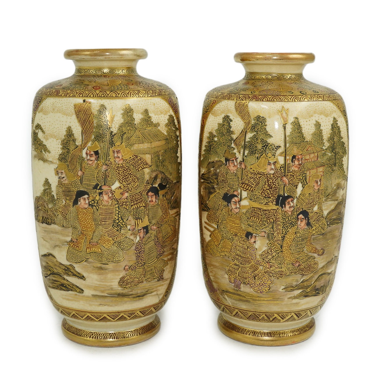 A pair of Japanese Satsuma hexagonal vases, signed ?Kozan, early 20th century